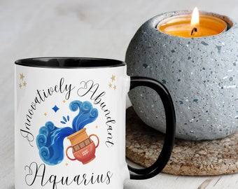Innovatively Abundant Aquarius Mug - Astrology Zodiac Coffee Cup for Aquarius Birthday Gift, Powerful Manifestation, Aquarius Horoscope Sign
