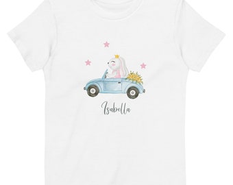 Personalized Rabbit T-Shirt: Car Design | Organic Cotton Kids T-Shirt | Gift for Kids Girl | Children's Gifts | Rabbit TShirt