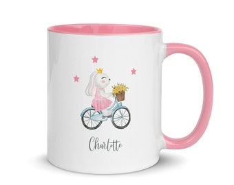 Personalized Rabbit Mug: Bicycle Design, Cute Rabbit Mug, Bunny Mug, Rabbit Lover Gift, Rabbit Gift, Rabbit Coffee Mug, Custom Bunny Mug