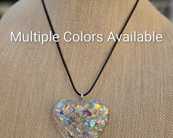 Handmade Kids Resin Heart Necklace, Glitter Charm