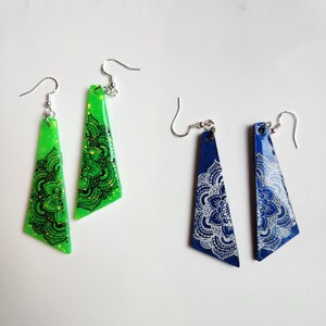 Mandala Flower Dangle Earrings / handmade mandala sparkle earrings