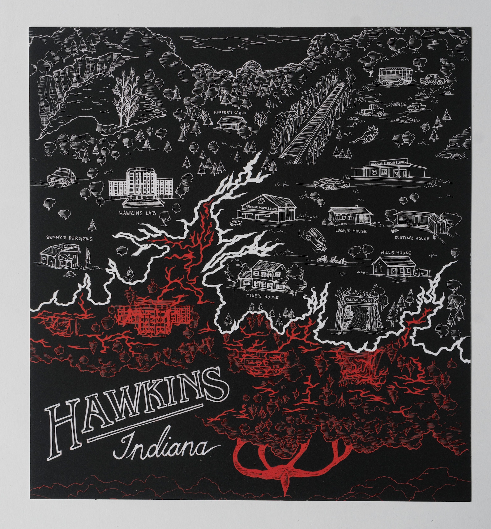 Stranger Things Map of Hawkins Indiana Print Etsy