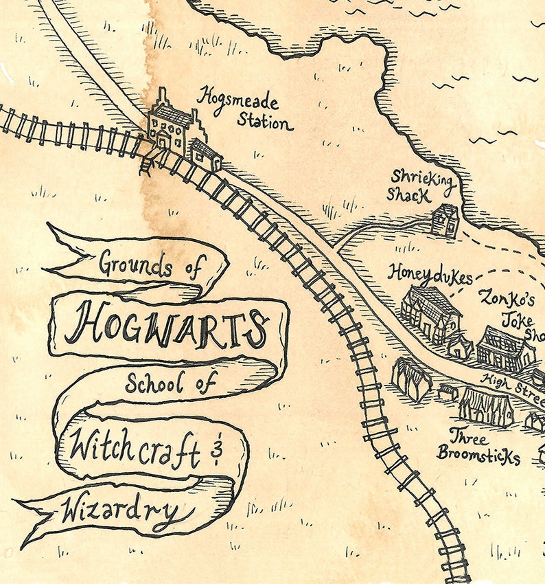 Hand Drawn Harry Potter Map Of Hogwarts Print Etsy Hogwarts Map | My ...
