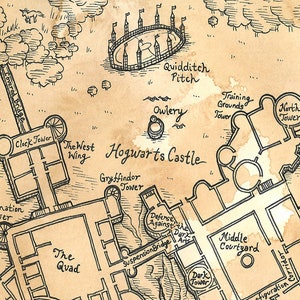 Hand Drawn Harry Potter Map of Hogwarts Print - Etsy
