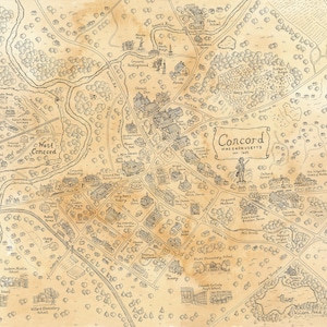 Carte dessinée à la main de Concord dans le Massachusetts