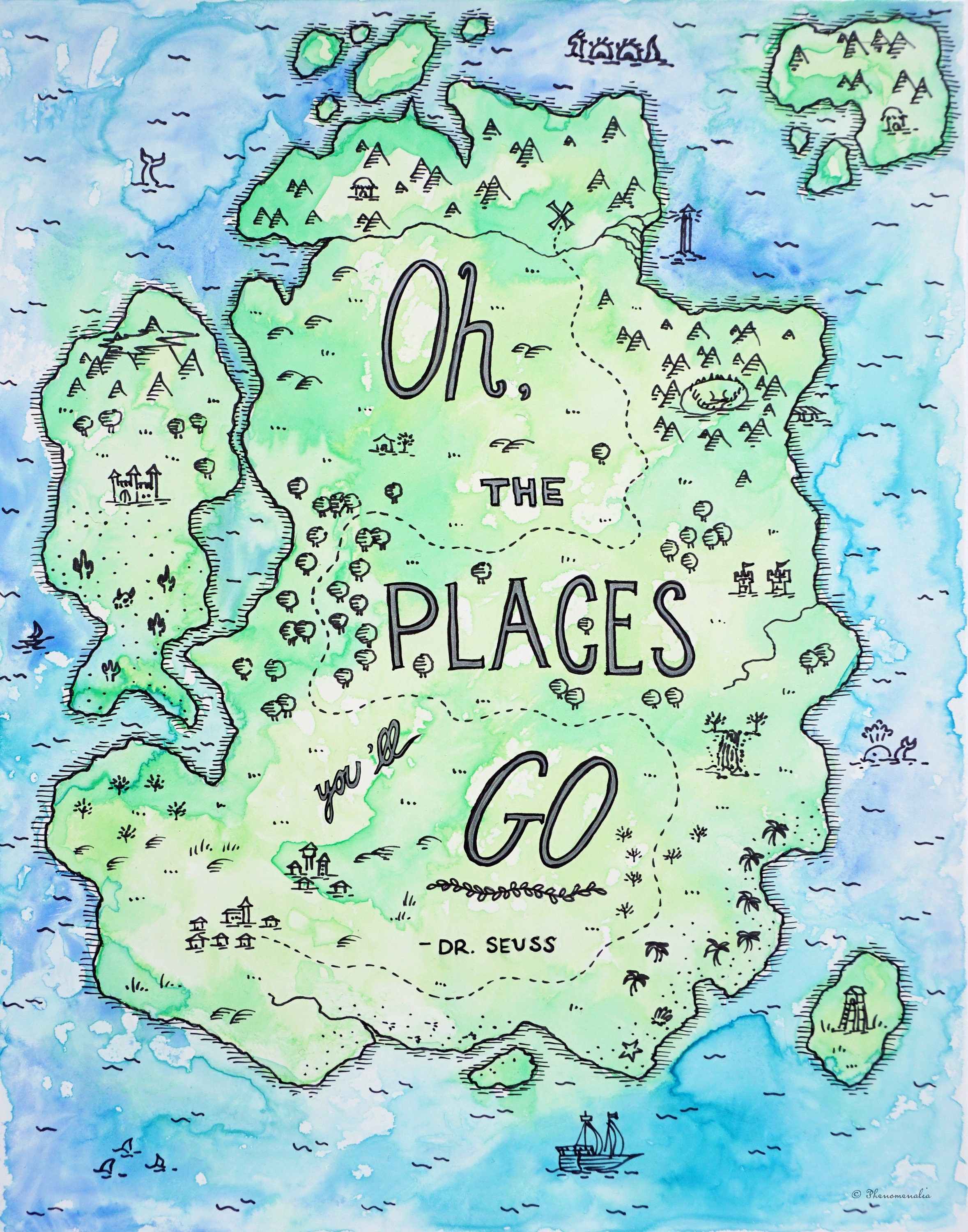 Oh the Places You'll Go Map Art Print | Etsy