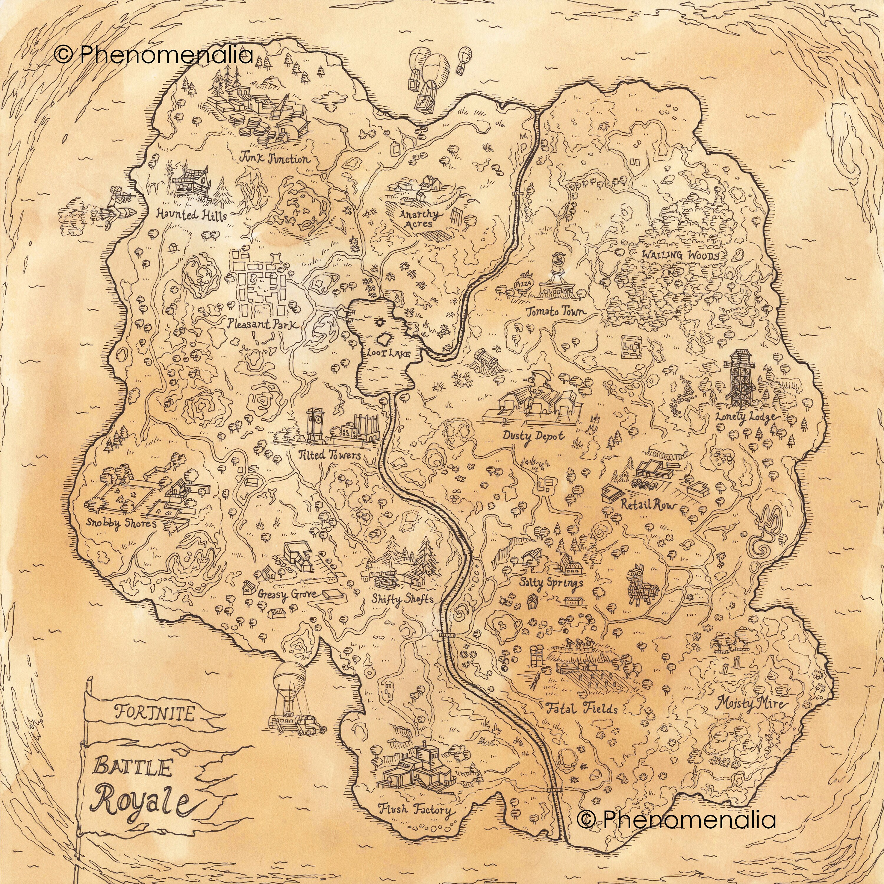 FORTNITE Battle Royale Map Videogame Inspired Art Print | Etsy
