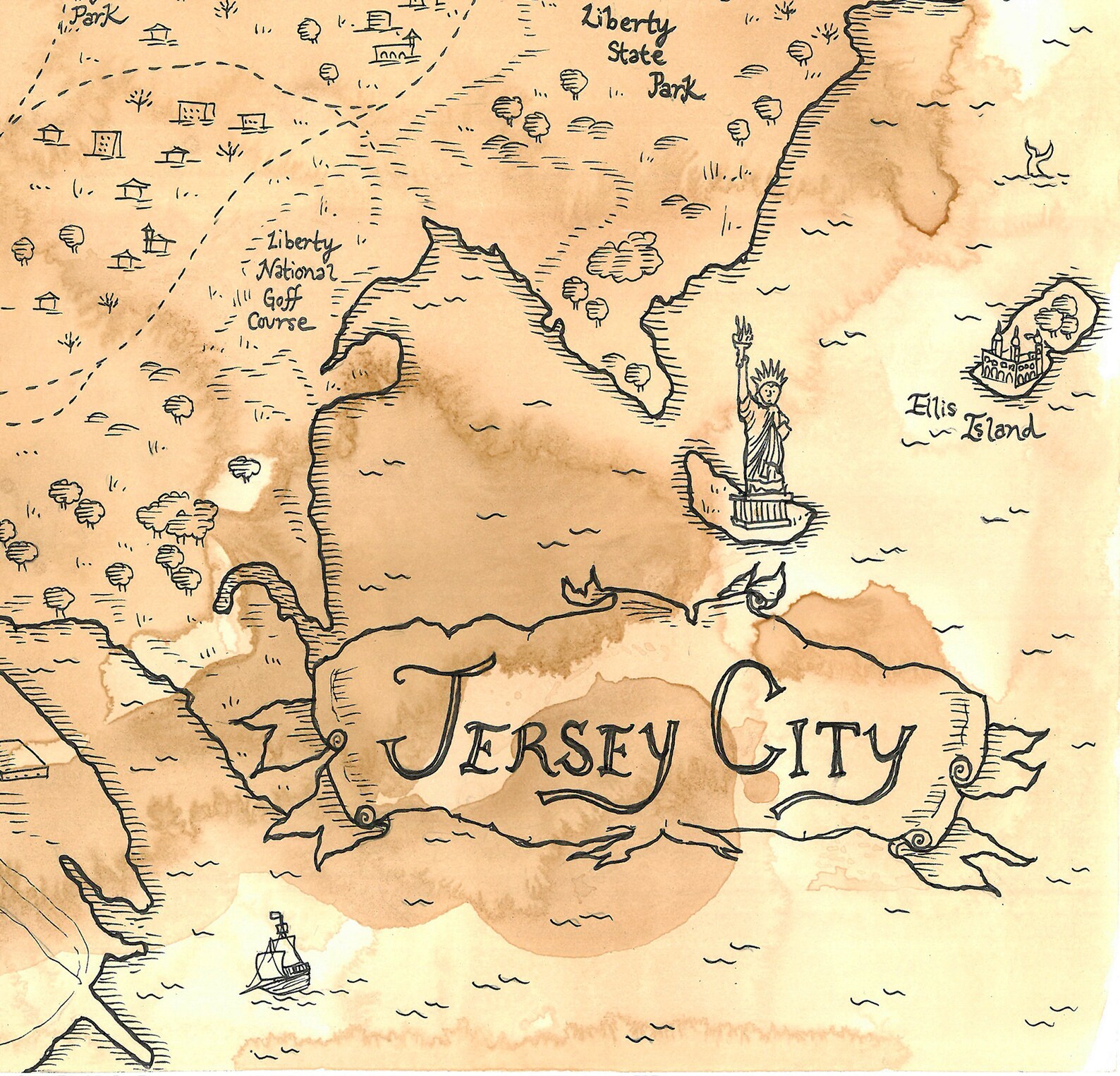 Map of Jersey City Hand Illustrated Wall Art - Etsy