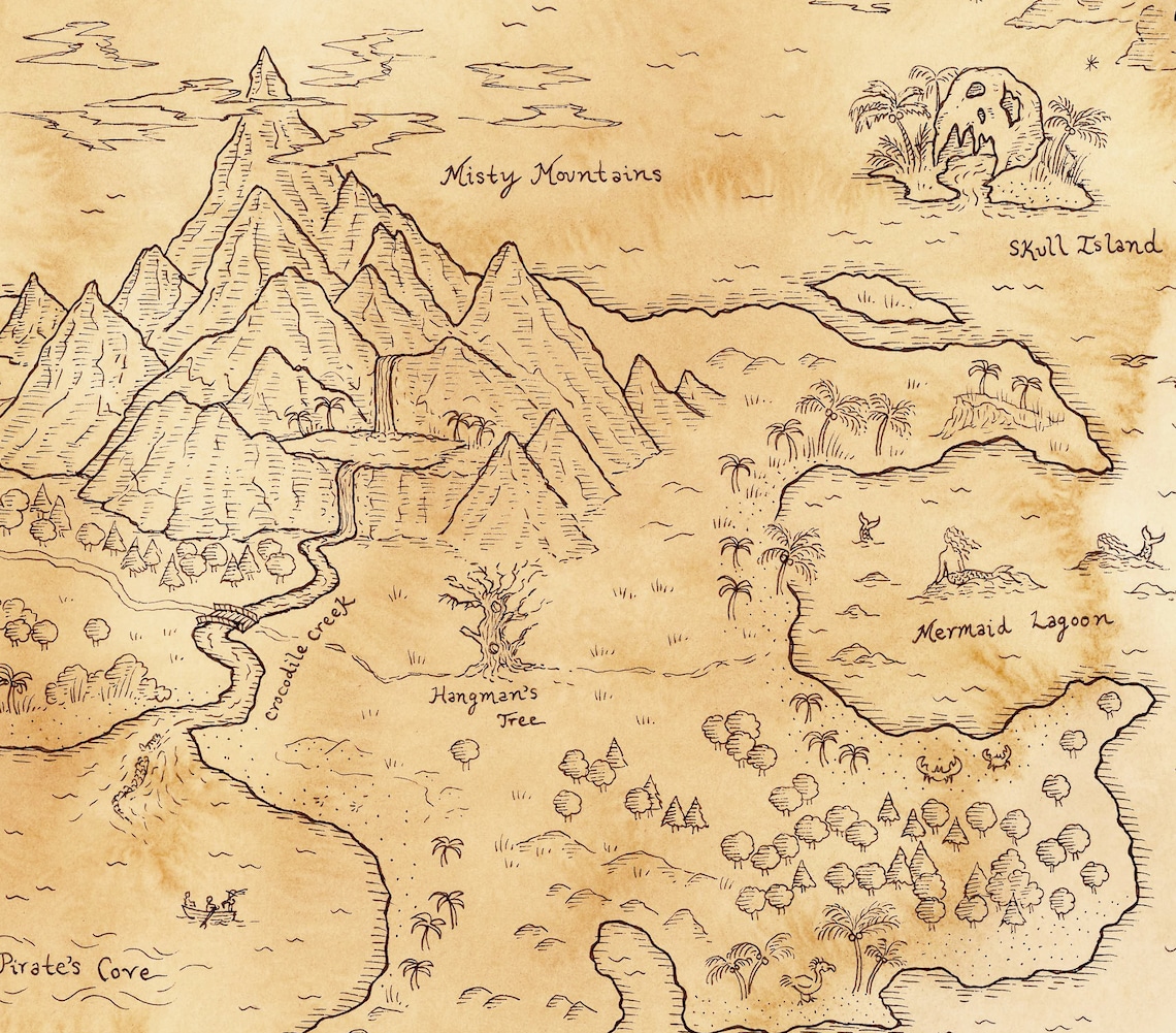 Hand Drawn Peter Pan Map of Neverland Etsy Ireland