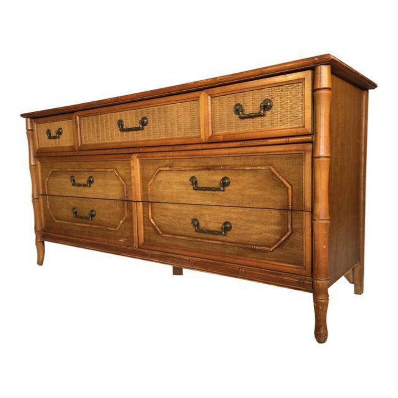 Caned Rattan And Faux Bamboo 7 Drawer Dresser By Broyhill Etsy