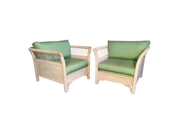 Pair Of Wicker Tuxedo Chairs By Henry Link For Lexington Etsy