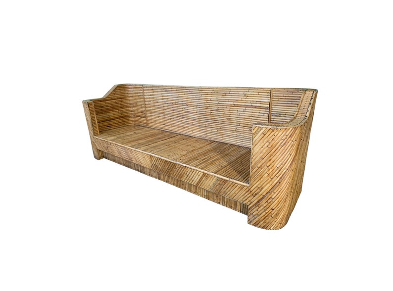Split Reed Bamboo Sofa In The Manner Of Gabriella Crespi Split Reed Bamboo Sofa In The Manner Of Gabriella Crespi