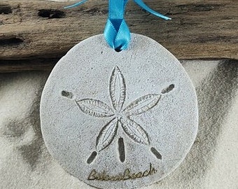 Biloxi Beach Ornament-Handcrafted with Sand- Sand Dollar Ornament-Beach Ornament -Beach Vacation Memories keepsake-Beach Wedding Favors
