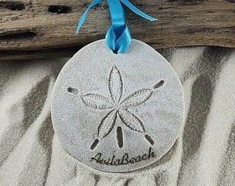Avila Beach CA Ornament-Handcrafted with Sand- Sand Dollar Ornament-Beach Ornament -Beach Vacation Memories keepsake-Beach Wedding Favors