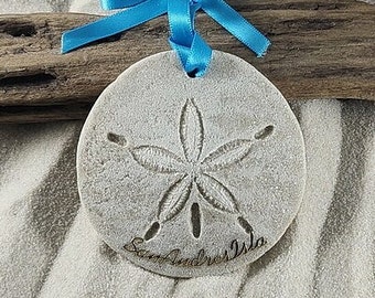 San Andres Isla Ornament-Handcrafted with Sand- Sand Dollar Ornament-Beach Ornament -Beach Vacation Memories keepsake-Beach Wedding Favors
