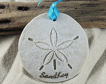 Sand Key Fl Ornament-Handcrafted with Sand- Sand Dollar Ornament-Beach Ornament -Beach Vacation Memories keepsake-Beach Wedding Favors