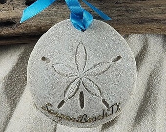 Sargent Beach TX Ornament-Handcrafted with Sand- Sand Dollar Ornament-Beach Ornament -Beach Vacation Memories keepsake-Beach Wedding Favors