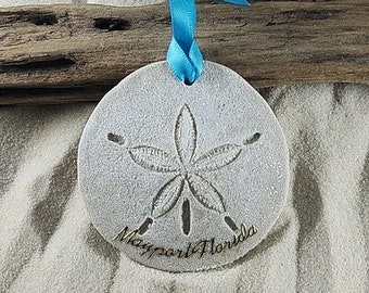 Mayport Florida Ornament-Handcrafted with Sand- Sand Dollar Ornament-Beach Ornament -Beach Vacation Memories keepsake-Beach Wedding Favors