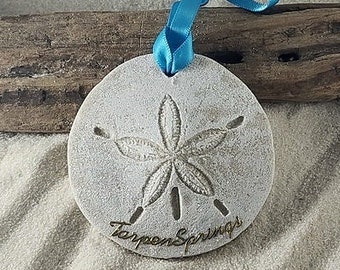 Tarpon Springs Ornament-Handcrafted with Sand- Sand Dollar Ornament-Beach Ornament -Beach Vacation Memories keepsake-Beach Wedding Favors