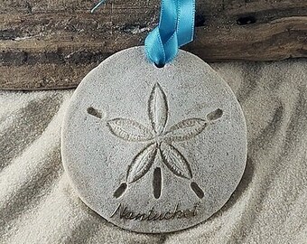 Nantucket Ornament-Handcrafted with Sand- Sand Dollar Ornament-Beach Ornament -Beach Vacation Memories keepsake-Beach Wedding Favors