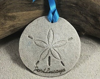 Port Lucaya Ornament-Handcrafted with Sand- Sand Dollar Ornament-Beach Ornament -Beach Vacation Memories keepsake-Beach Wedding Favors