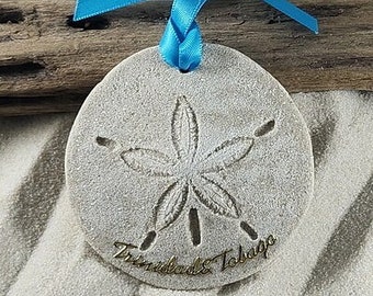 Trinidad & Tobago Ornament-Handcrafted with Sand- Sand Dollar Ornament-Beach Ornament -Beach Vacation Memories keepsake-Beach Wedding Favor