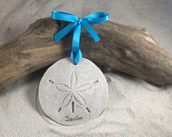 Destin Ornament-Handcrafted with Sand- Sand Dollar Ornament-Beach Ornament -Beach Vacation Memories keepsake-Beach Wedding Favors