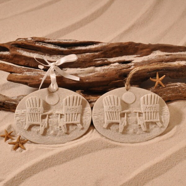 Mr. and Mrs. Beach Chairs-Handcrafted with Sand Ornament-Wedding Favor-Wedding Gift-His and Her Gifts-Adirondack Chairs-Honeymoon gift