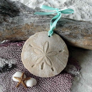 SAND DOLLAR Ornament-Handcrafted with Sand- Sand Dollar Ornament-Beach Ornament -Beach Vacation Memories keepsake-Beach Wedding Favors