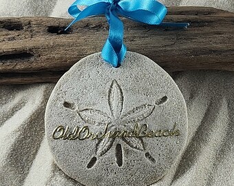 Old Orchard Beach Ornament-Handcrafted with Sand- Sand Dollar Ornament-Beach Ornament -Beach Vacation Memories keepsake-Beach Wedding Favors