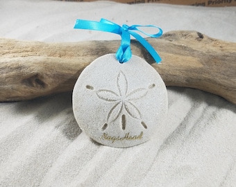 Nags Head Ornament-Handcrafted with Sand- Sand Dollar Ornament-Beach Ornament -Beach Vacation Memories keepsake-Beach Wedding Favors