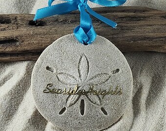 Seaside Heights NJ Ornament-Handcrafted with Sand- Sand Dollar Ornament-Beach Ornament -Beach Vacation Memories keepsake-Beach Wedding Favor