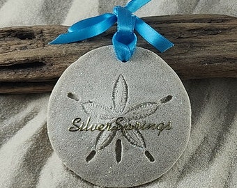 Silver Springs FL Ornament-Handcrafted with Sand- Sand Dollar Ornament-Beach Ornament -Beach Vacation Memories keepsake-Beach Wedding Favors