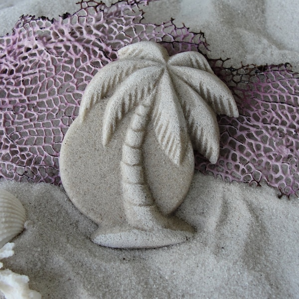 Tropical Island Palm Tree Sunset Handcrafted Sand Ornament/Magnet-Coastal gift-wedding favor-beach party gift idea--unique gift idea