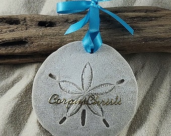 Corpus Christi Ornament-Handcrafted with Sand- Sand Dollar Ornament-Beach Ornament -Beach Vacation Memories keepsake-Beach Wedding Favors