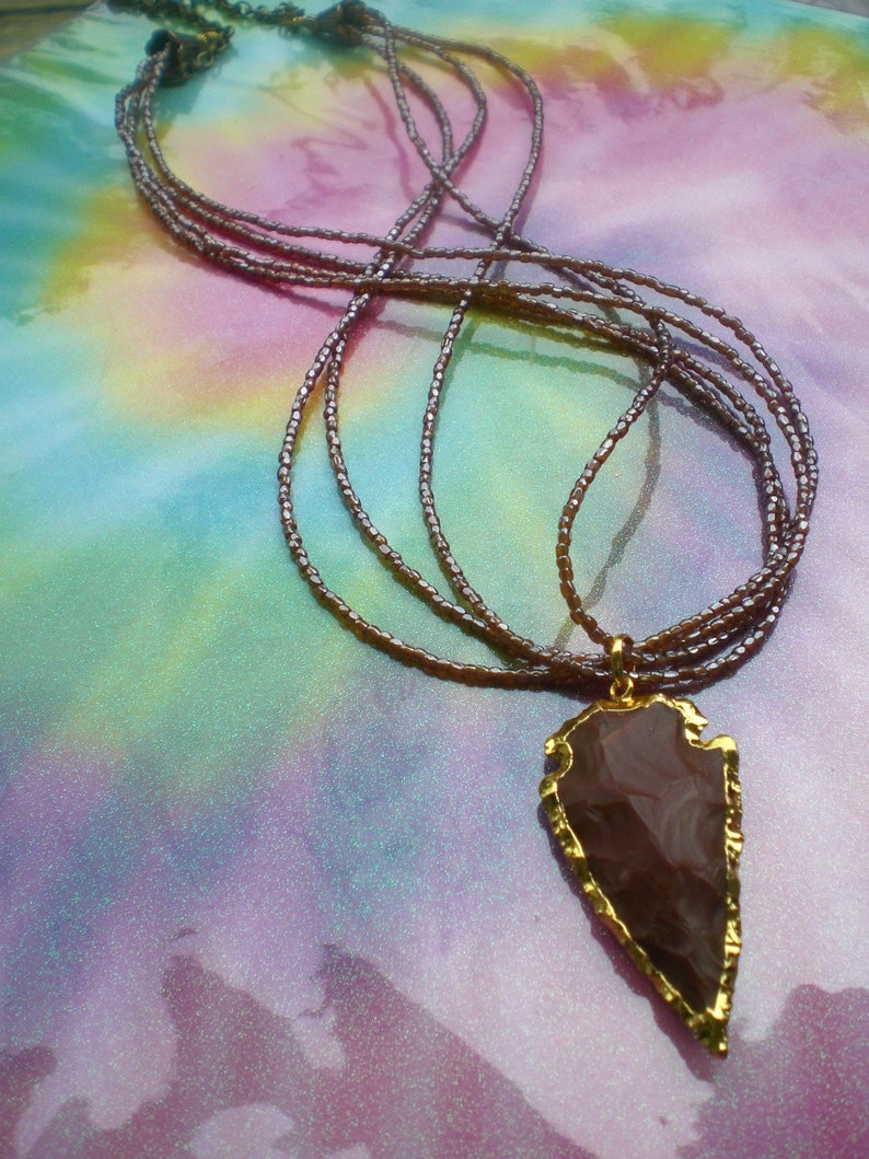 Shaded Jasper Arrow Head Necklace Hand Beaded Gemstone Etsy