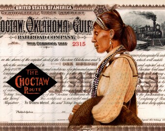CHOCTAW ART RAILROAD Ledger art rdzenni amerykanie