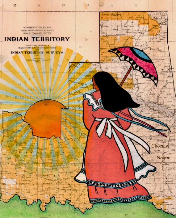Choctaw Woman Ledger Art Print: Native American Indian Territory Choctaw Woman Ledger Art Print: Native American Indian Territory