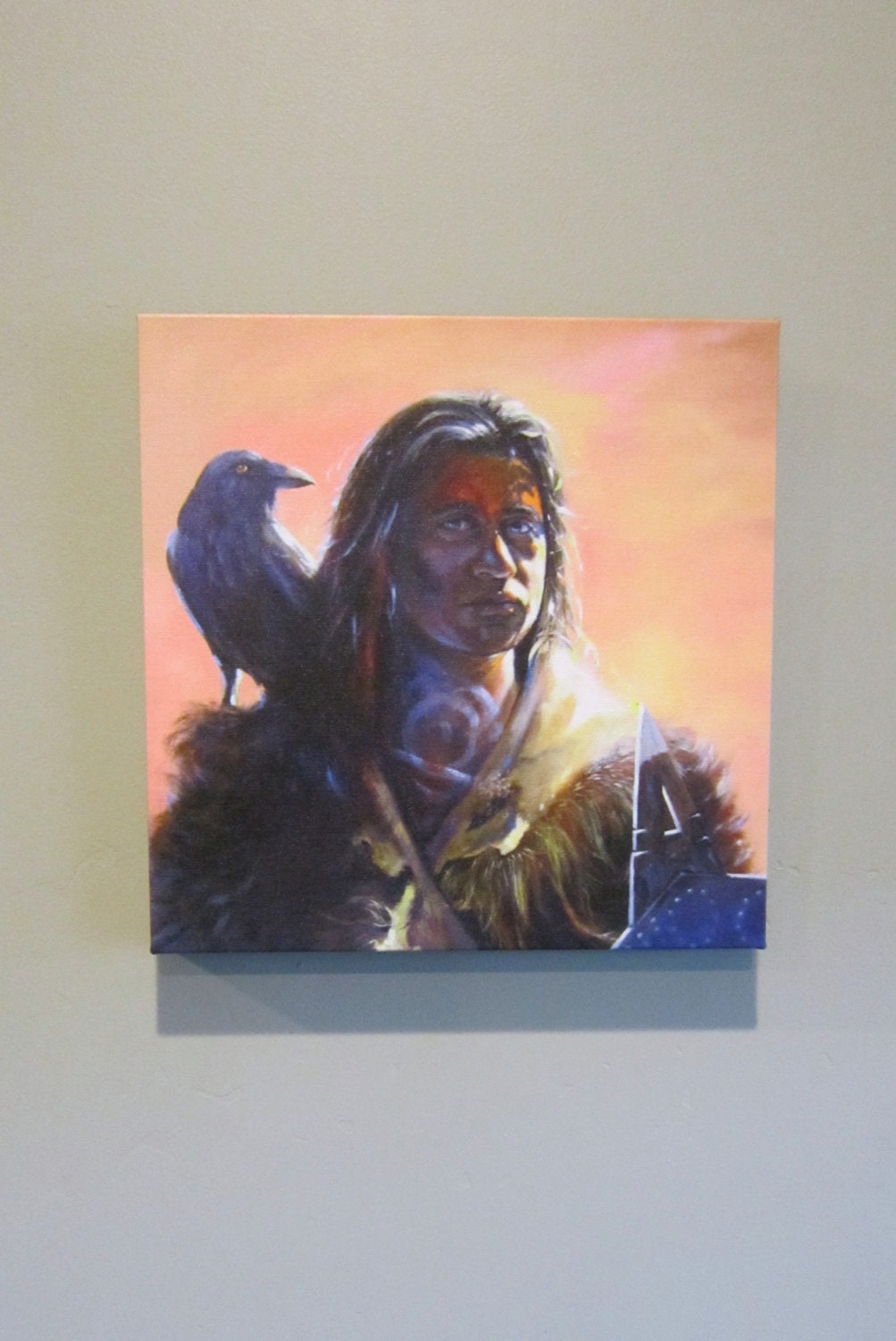 RAVEN QUEST Raven and Native American Portrait on Canvas Etsy