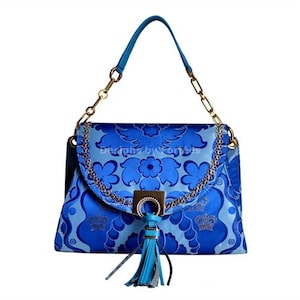 VENTE!! Sac imprimé damassé bleu, fait main, sac imprimé africain, tissu africain, vintage africain, sac à main pour femme, sac à bandoulière avec sangle en cuir
