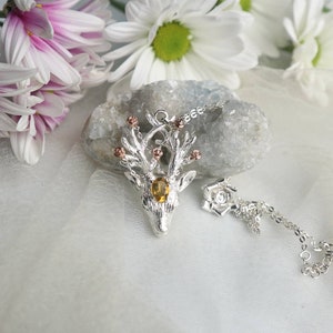 Collier en argent sterling avec cerf et citrine