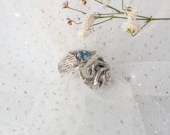 Nine Tailed Fox Sterling Silver Adjustable Ring with Gemstones