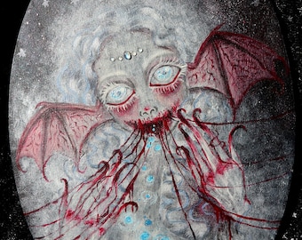 Nightmare Acrylic Painting on Wood in Fantasy Dark Art Style