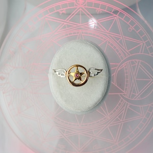 Op Sakura Cardcaptor geïnspireerde ringen | Enchanted Star Staff & Star Key handgemaakte sterlingzilveren ringen met toermalijn of robijn