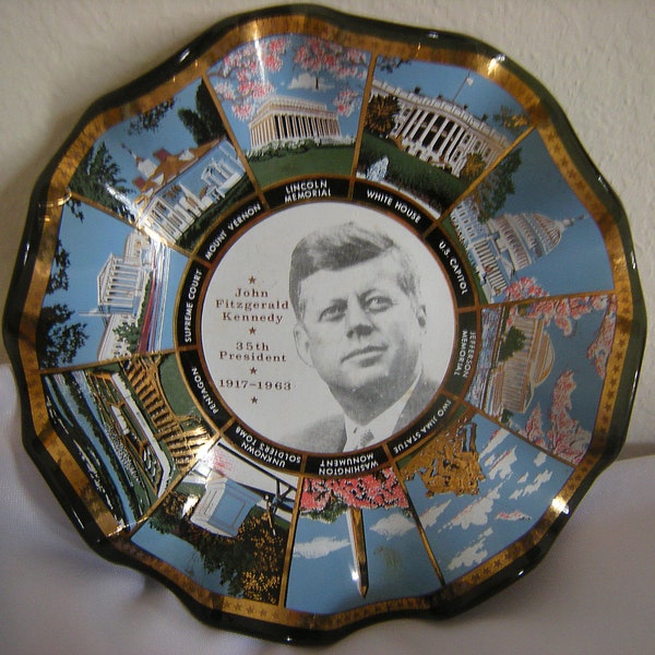 vtge plate-John F Kennedy plate-DC monuments-wavy plate-souvenir-home and living-home decor-collectible-