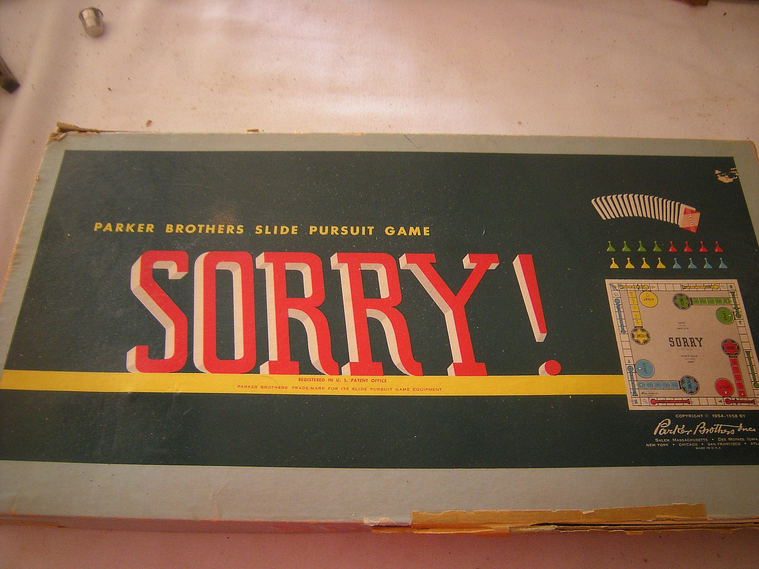 Vteg Sorry Game Parker Bros Copyright 1958 Game Night Family Etsy