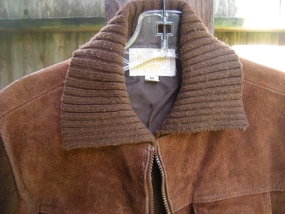 vtge men jacket-leather-acrylic-lined-knit sleeve… - image 2
