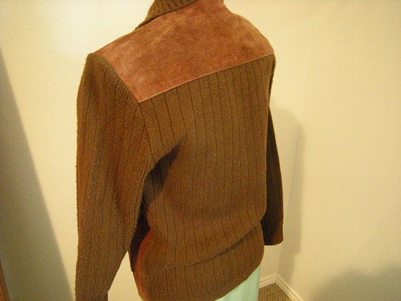 vtge men jacket-leather-acrylic-lined-knit sleeve… - image 4
