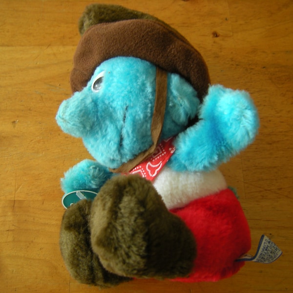 vtge cowboy Smurf-1983 plush Smurf-toy-plush doll-collectable-memorabilia-7 inches-