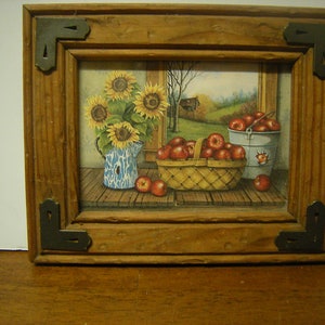 vtge frame-still life-wood frame-metal trim-home and living-home decor-wall hanging-wall decor-kitchen decor-